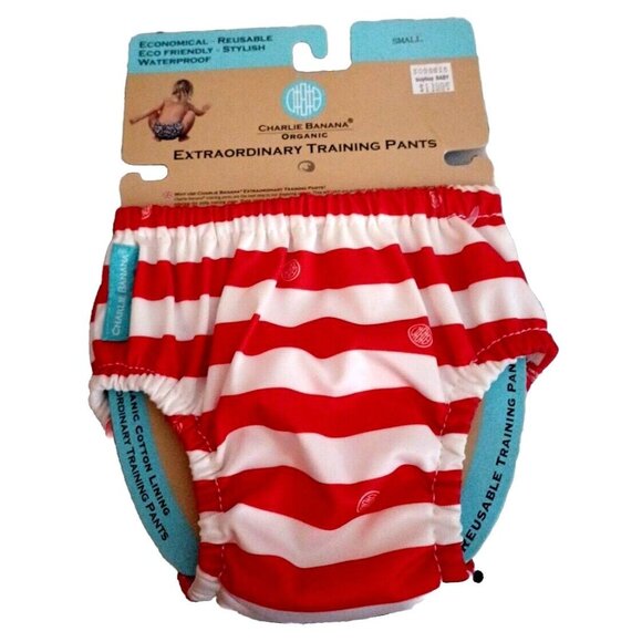 Charlie Banana Swim Diapers Training Pants Boy Girl Size S RED WHITE STRIPES NEW - Picture 1 of 6